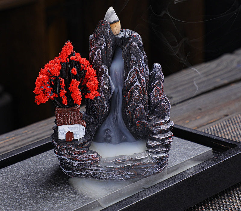 Waterfall Incense Burner Landscape (Red) - hero