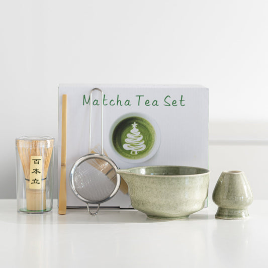 Matcha Ceremony Set with Ceramic Chawan and Bamboo Whisk