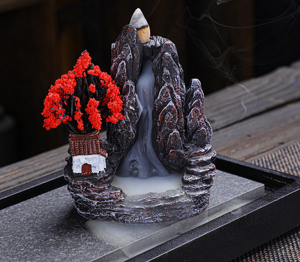 Waterfall Incense Burner Landscape (Red) - hero