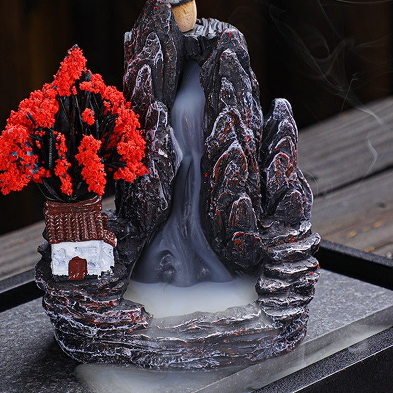 Waterfall Incense Burner Landscape (Red) - detail