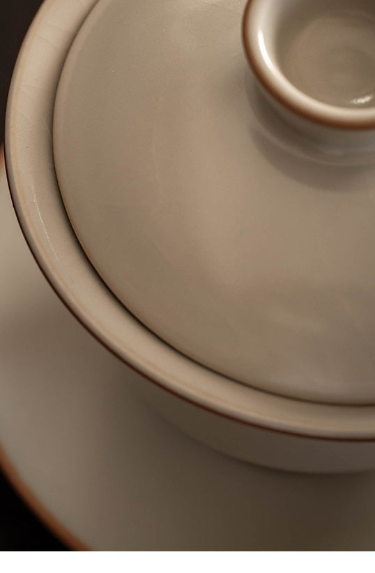 Ru Kiln Distant Mountain - gaiwan detail, gold rim and crackle