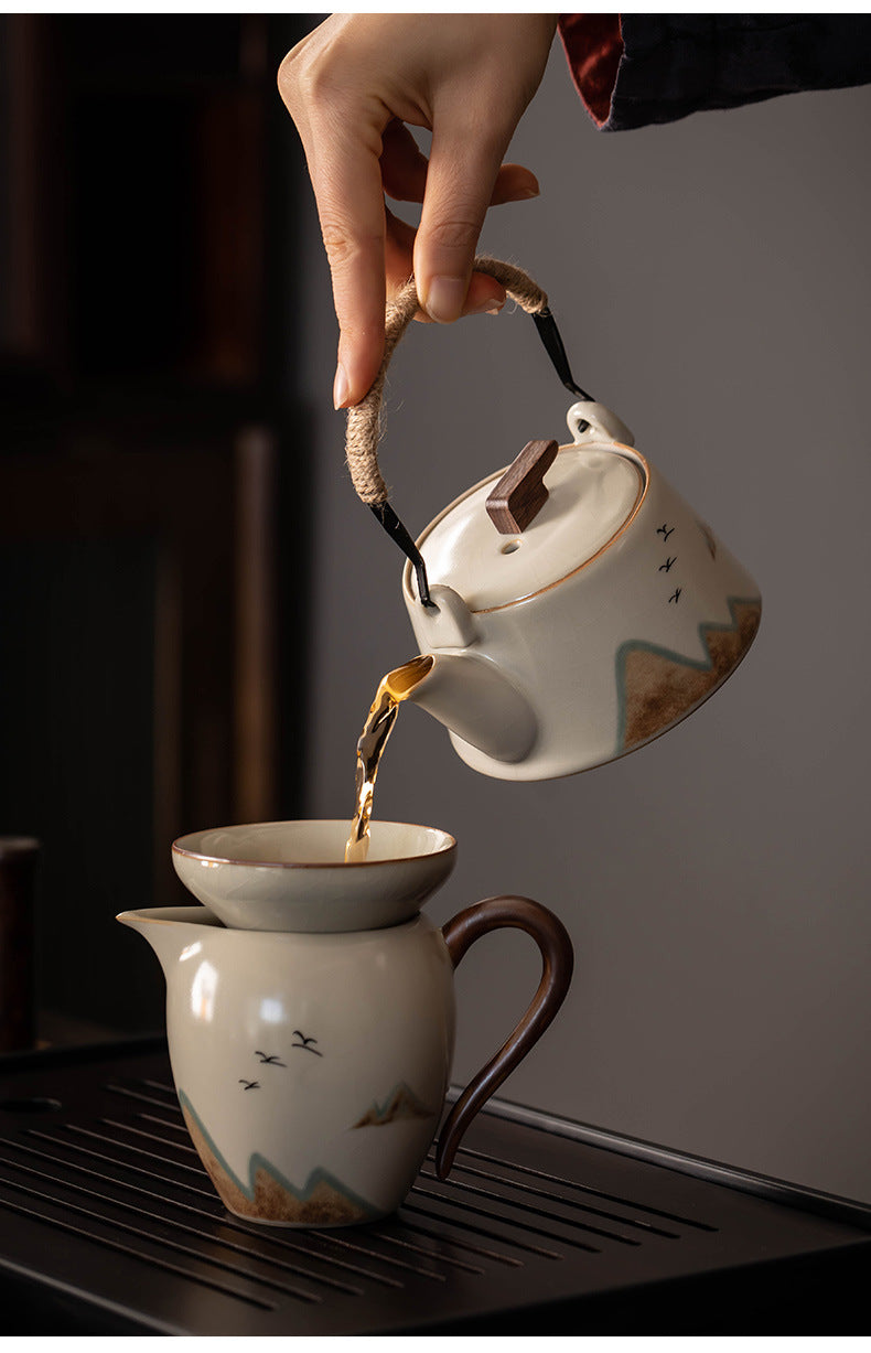 Ru Kiln Distant Mountain - pouring teapot to fairness cup