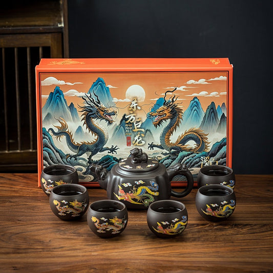Dragon phoenix zisha tea set - gift box and set