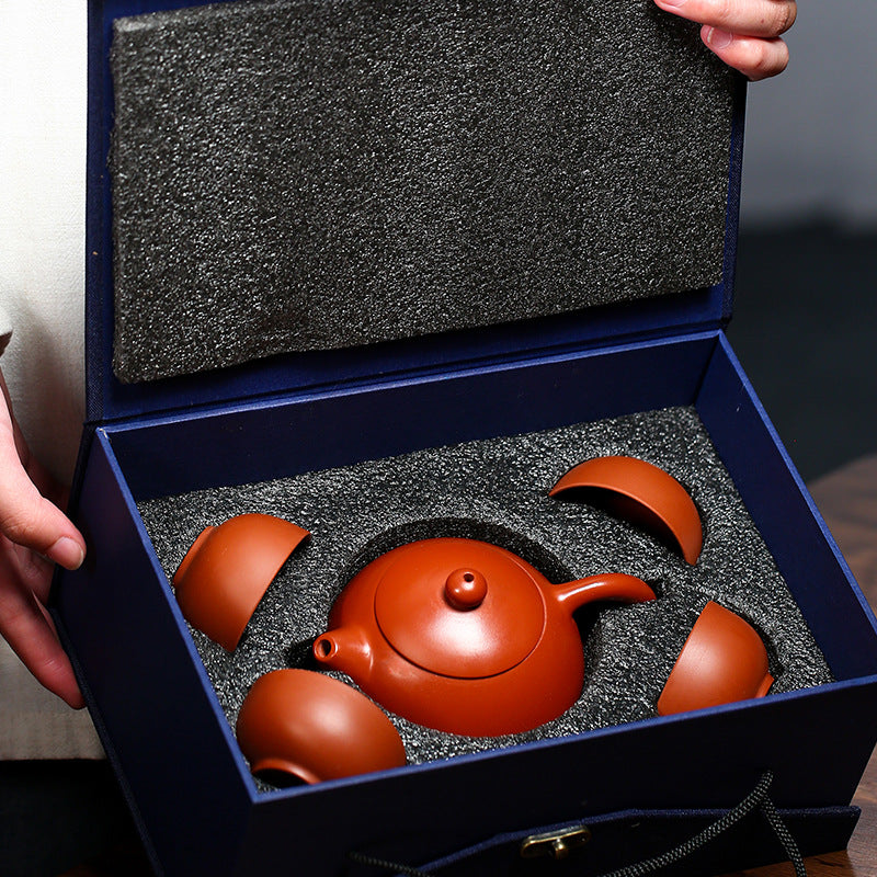 Xishi Zisha Teapot Gift Set - open gift box with foam inlay, 5 pieces