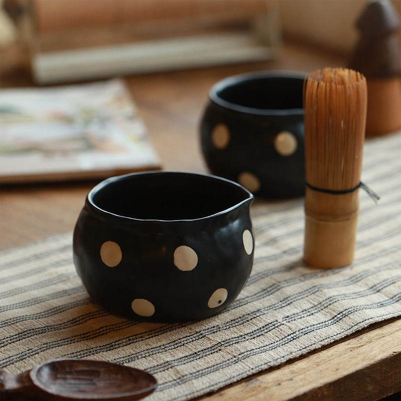 Song Starter hero - Handmade Speckled Matcha Bowl with bamboo chasen and wooden scoop